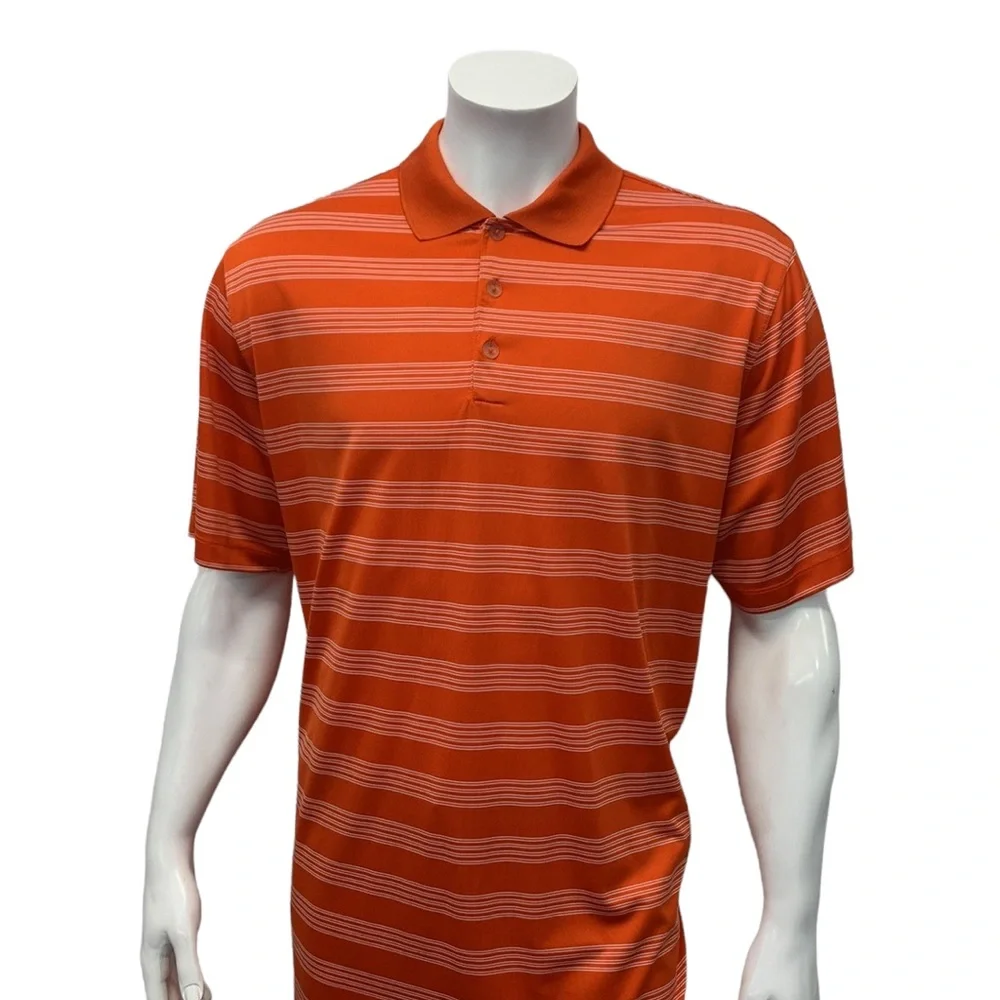 Nike Golf Dri-Fit Tour Performance Men's Orange White Striped Polo Shirt Size XL